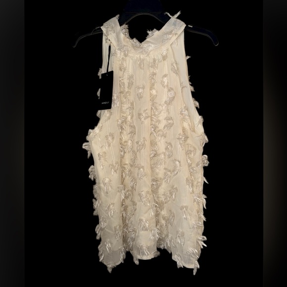 Tops - AMOLI Couture Ivory Tassel Fringe Cowl Neck Blouse Sleeveless Textured Preppy